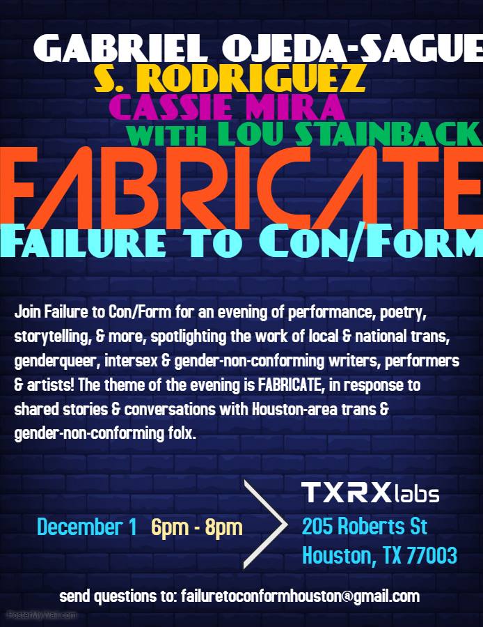 Fabricate December 1 6pm-8pm TXRX Labs, Houston